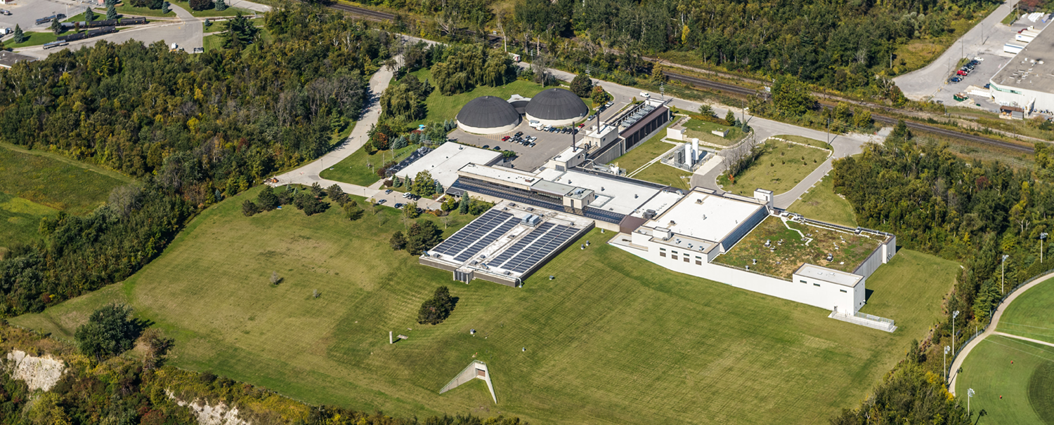 Aerial view of the FJ Horgan Water Treatment Plant in Toronto.
